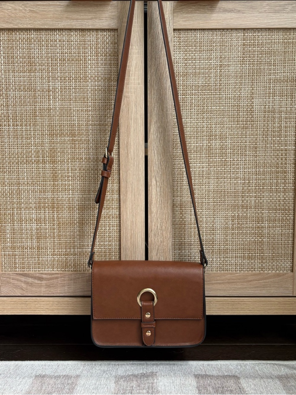 Brown Leather Crossbody Bag with Gold Hardware